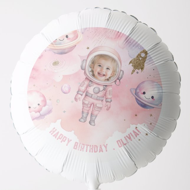 Pink First trip around the sun Space Girl birthday Balloon (Front)