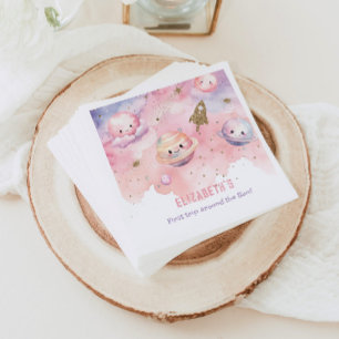 Pink First trip around the sun Space Girl birthday Napkins