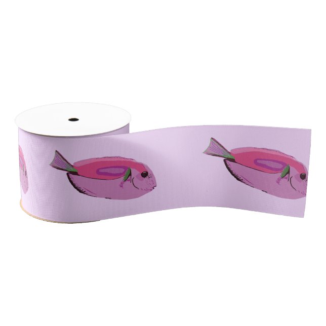 Pink fish art Grosgrain Ribbon (Spool)