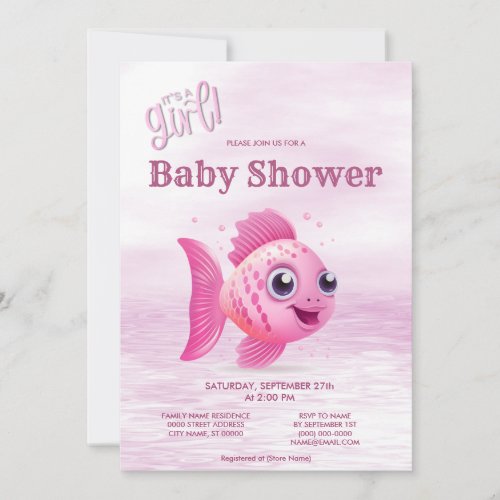 Pink Fish Baby Shower Invitation
