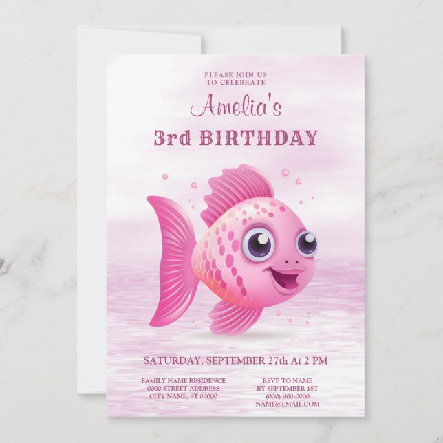 Pink Fish Birthday Invitation (Front)