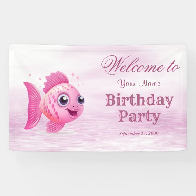 Pink Fish Birthday Welcome Banner (Horizontal)