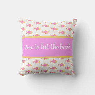 Pink fish, cute for Beach House Throw Pillow