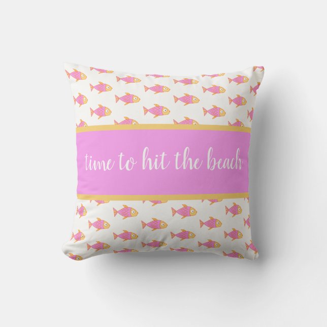 Pink fish, cute for Beach House Throw Pillow (Front)