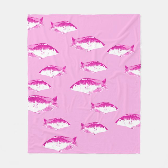 Pink fish fleece blanket (Front)
