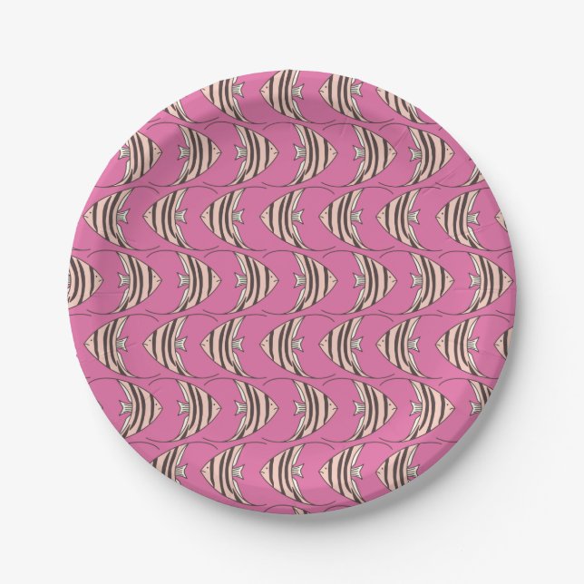 Pink Fish Girls Birthday Paper Plates (Front)