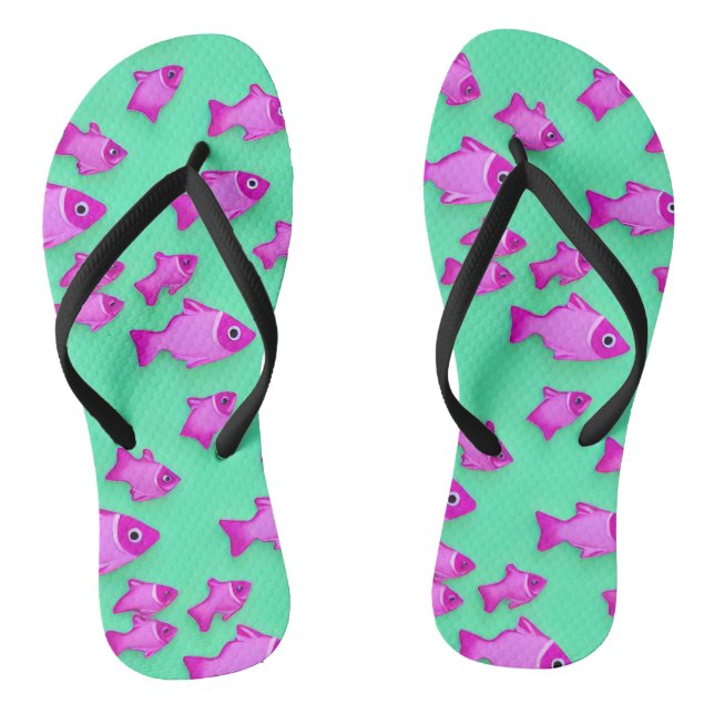 Pink fish green sea flip flops (Footbed)