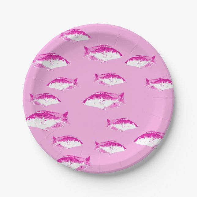 Pink fish paper plates (Front)