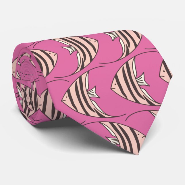 Pink Fish pattern Neck Tie (Rolled)