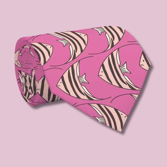 Pink Fish pattern Neck Tie (Fish Angel Fish patterned tie)