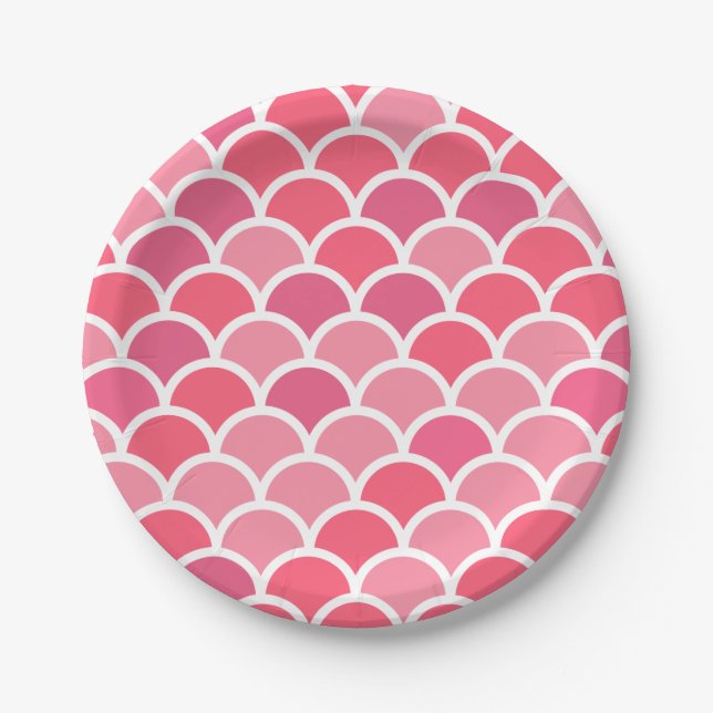 Pink fish scale Print Paper Plates (Front)