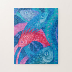 Pink Fish Seaweed Sea Ocean Animals Underwater Art Jigsaw Puzzle