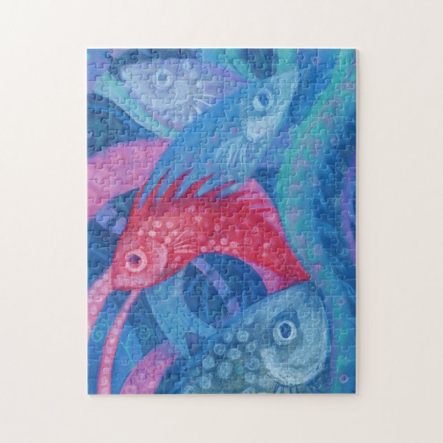 Pink Fish Seaweed Sea Ocean Animals Underwater Art Jigsaw Puzzle (Vertical)