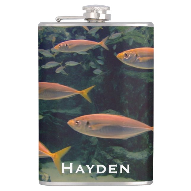 Pink Fish Shoal Underwater Photo Personalised Flask (Front)