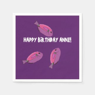 Pink Fishes Custom Name Birthday Napkins
