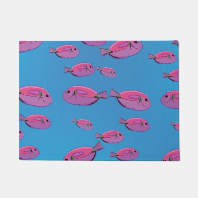 Pink Fishes Ocean Swim Door Mat (Front)