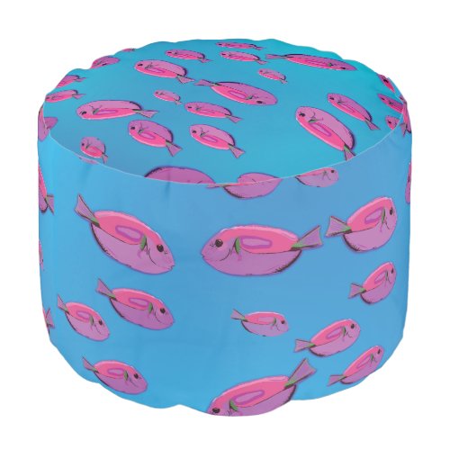 Pink Fishes Round Pouf