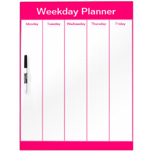 Pink Five Day Weekday Dry Erase Planner Board