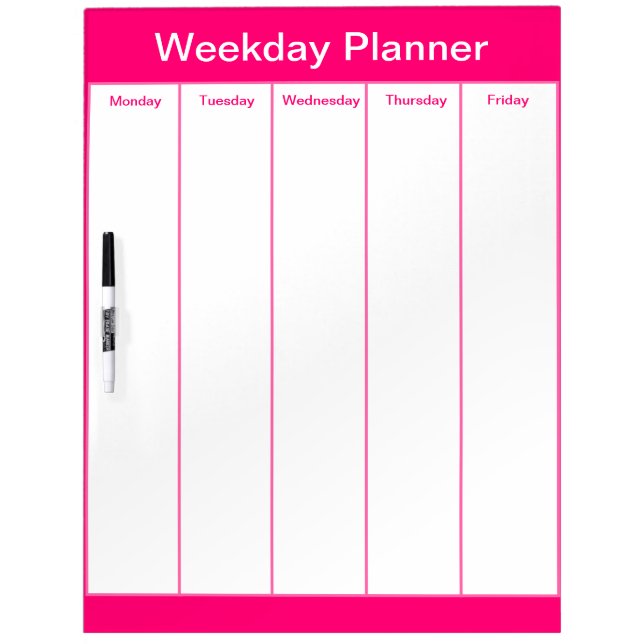 Pink Five Day Weekday Dry Erase Planner Board (Front)