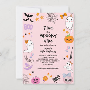 Pink Five is a Spooky Vibe Halloween 5th Birthday Invitation
