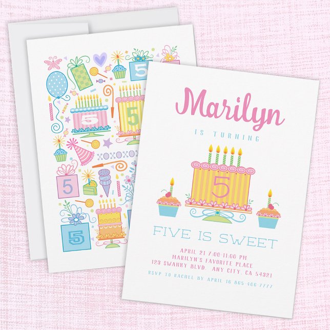 Pink Five Is Sweet 5th Birthday Invitation (Creator Uploaded)