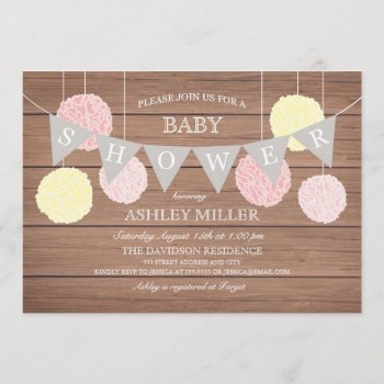 Pink Flags N Fluffs - Baby Shower Invitation by Whimzy_Designs at Zazzle