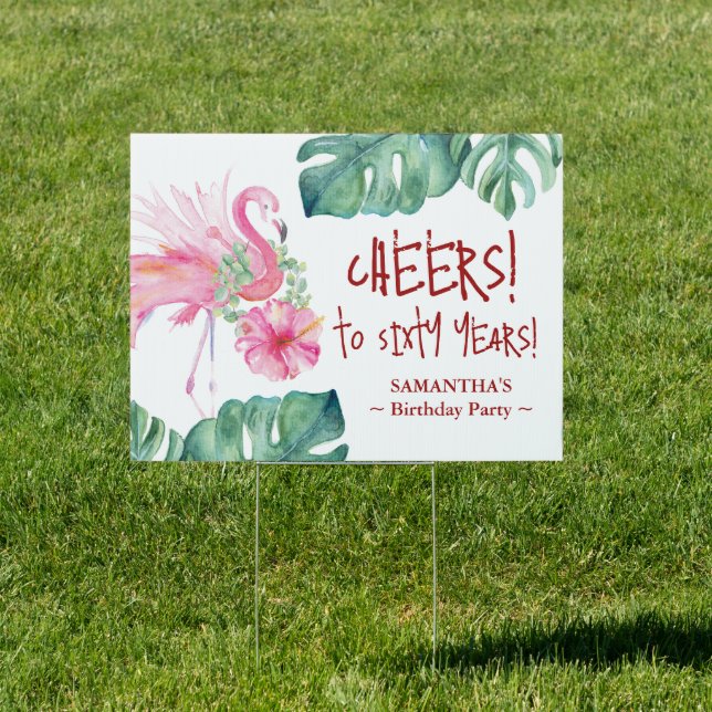 Pink Flaming Birthday Party 60th Decorations Sign (Insitu)