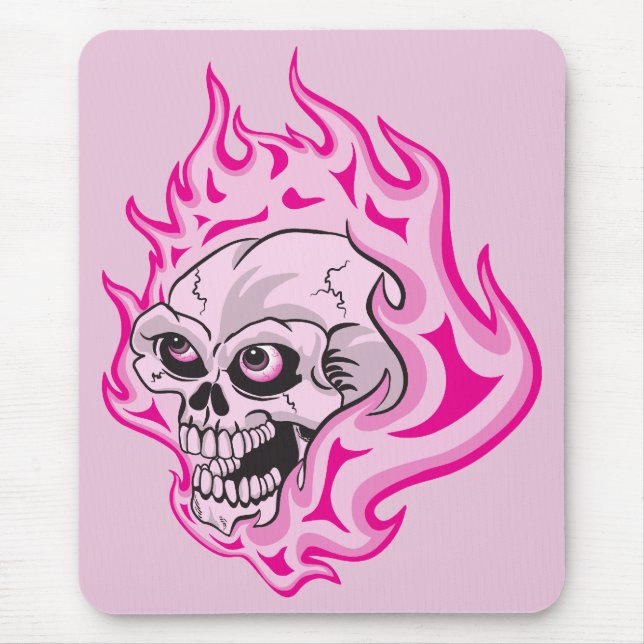 Pink Flaming Skull Mouse Pad (Front)
