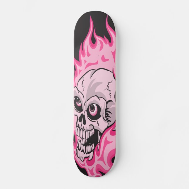 Pink Flaming Skull Skateboard Deck (Front)