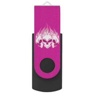 Pink Flaming Skulls USB Flash Drive