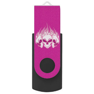 Pink Flaming Skulls USB Flash Drive