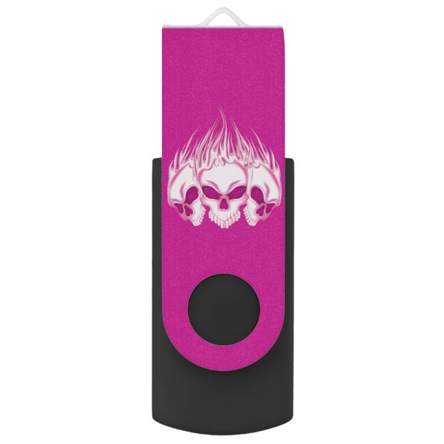 Pink Flaming Skulls USB Flash Drive (Front Vertical)