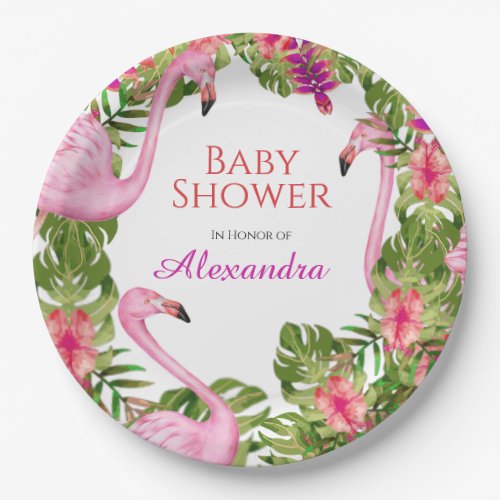  Pink Flaming Tropical Wildlife Girl Baby Shower  Paper Plates