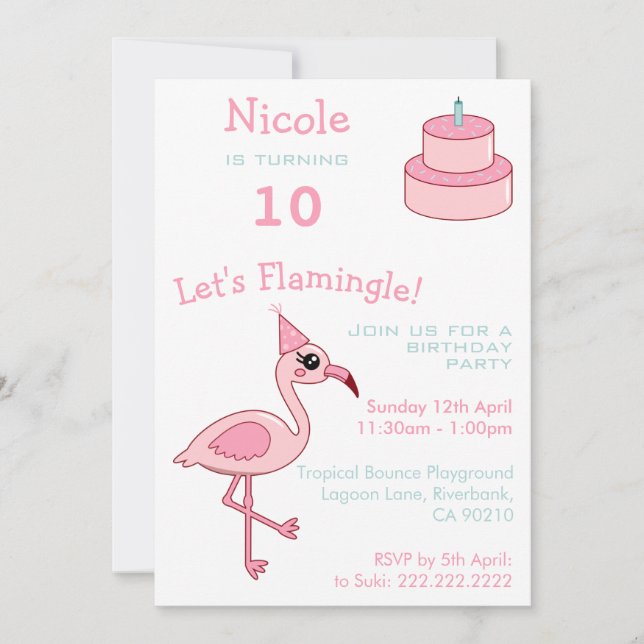Pink Flamingo 10th Birthday Party Invitation (Front)