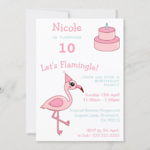 Pink Flamingo 10th Birthday Party Invitation