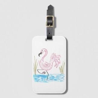 Pink Flamingo #13 by EelKat Wendy C Allen Bag Tag