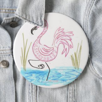 Pink Flamingo #13 by EelKat Wendy C Allen Button