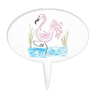 Pink Flamingo #13 by EelKat Wendy C Allen Cake Topper
