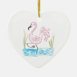Pink Flamingo #13 by EelKat Wendy C Allen Ceramic Ornament