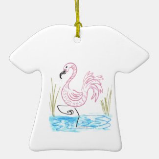 Pink Flamingo #13 by EelKat Wendy C Allen Ceramic Ornament