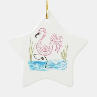 Pink Flamingo #13 by EelKat Wendy C Allen Ceramic Ornament