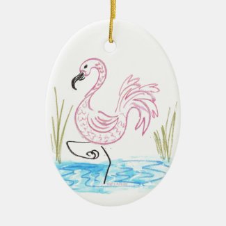 Pink Flamingo #13 by EelKat Wendy C Allen Ceramic Ornament