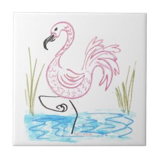 Pink Flamingo #13 by EelKat Wendy C Allen Ceramic Tile