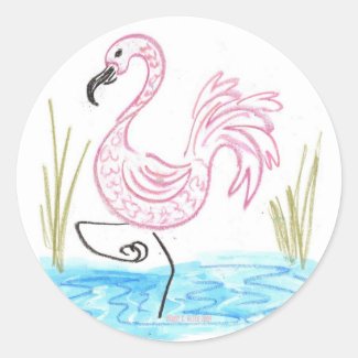 Pink Flamingo #13 by EelKat Wendy C Allen Classic Round Sticker