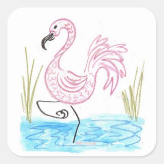 Pink Flamingo #13 by EelKat Wendy C Allen Classic Round Sticker