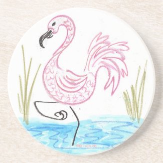 Pink Flamingo #13 by EelKat Wendy C Allen Drink Coaster