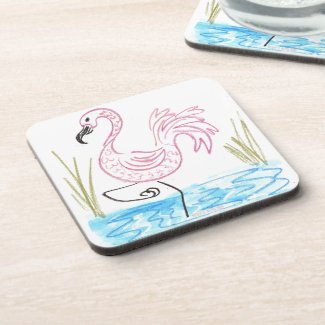 Pink Flamingo #13 by EelKat Wendy C Allen Drink Coaster