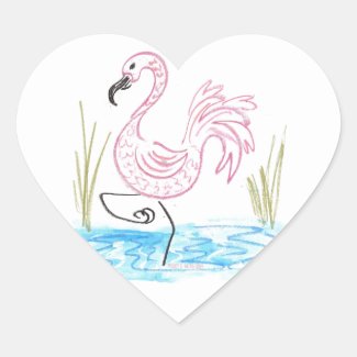 Pink Flamingo #13 by EelKat Wendy C Allen Heart Sticker