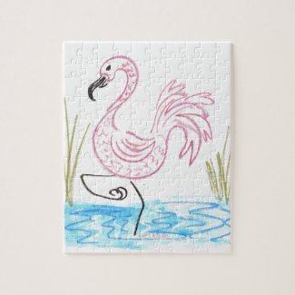 Pink Flamingo #13 by EelKat Wendy C Allen Jigsaw Puzzle