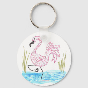 Pink Flamingo #13 by EelKat Wendy C Allen Keychain